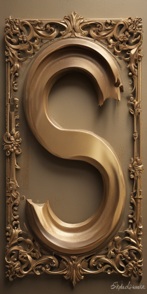 Elegant Golden Letter S Framed in Ornate Decorative Wall Art