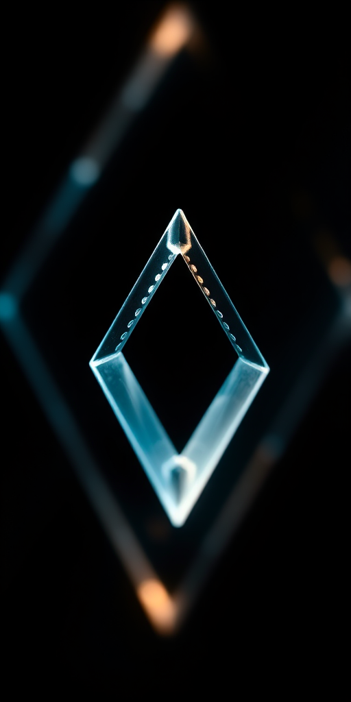 Create a high-resolution image of a dynamic geometric shape, captured with a DSLR camera at f/2.8 aperture, 1/60 shutter speed, ISO 100, and a 50mm lens, in an abstract style with dramatic lighting and a shallow depth of field.