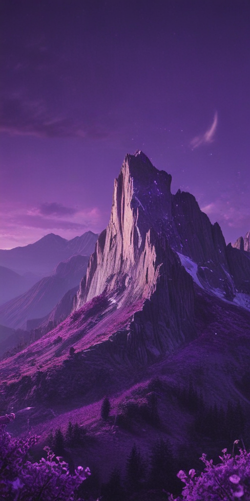 Majestic Purple Mountain Landscape Under a Starry Twilight Sky at Dusk