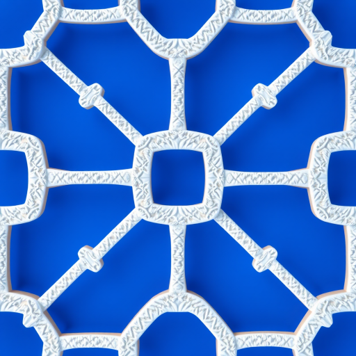 Create a high-resolution abstract pattern featuring interconnected white rectangles on a vibrant blue background, using a DSLR camera with a macro lens, aperture set to f/8, shutter speed at 1/125, and ISO 200 for enhanced clarity and texture.