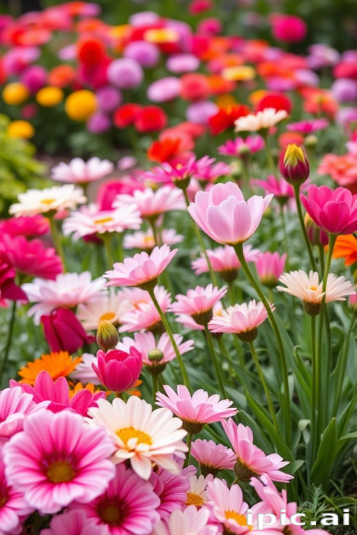 A Vibrant Display Of Colorful Flowers Blooming In A Garden Setting A Vibrant Display Of Colorful Flowers Blooming In A Garden Setting
