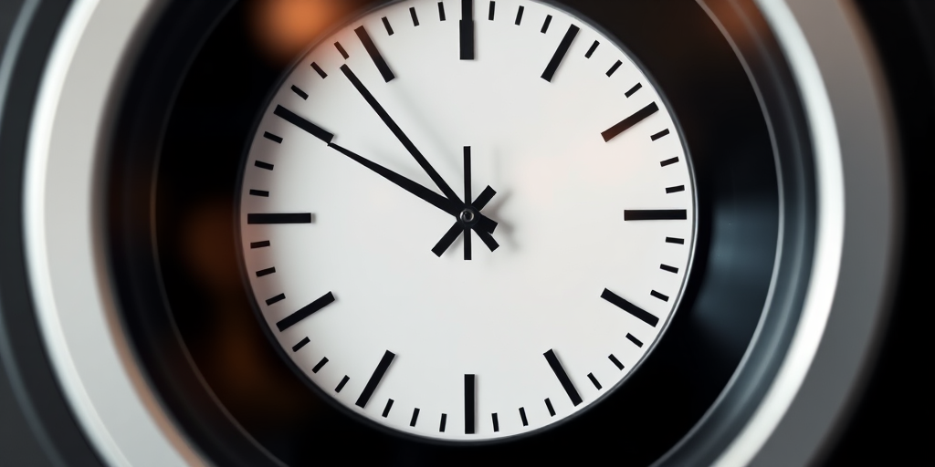 Create a high-resolution vector image of a minimalistic clock face with stylized hour and minute hands, using a DSLR camera with a 50mm lens, aperture set to f/2.8, ISO 100, and a shallow depth of field to focus sharply on the clock while blurring the background.