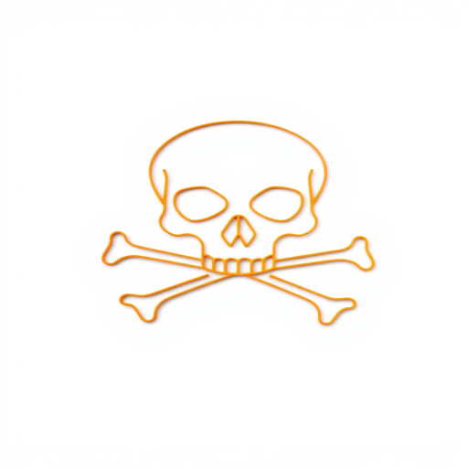 Create a high-resolution digital illustration of an orange skull and crossbones symbol, use a Canon EOS 5D Mark IV camera, aperture f/2.8, ISO 100, 50mm lens, studio lighting setup, and a white background for enhanced contrast.