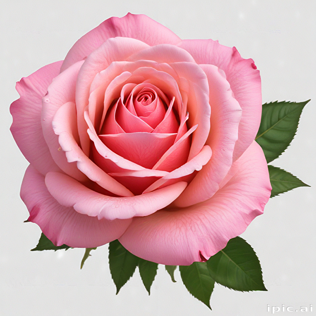 A Beautiful Pink Rose Blooming with Delicate Petals and Green Leaves