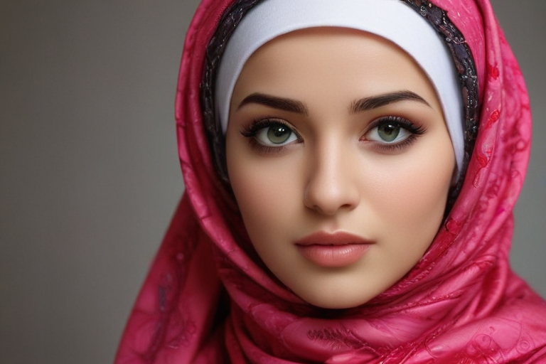 Stunning Portrait of a Young Woman Wearing a Pink Hijab Elegantly