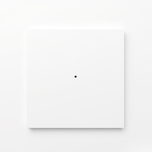 Create a high-resolution image of a plain white square with a small black dot in the center, shot with a Canon EOS R5 at f/8, ISO 100, 1/200s, using a top-down perspective, soft lighting, and minimalistic style.