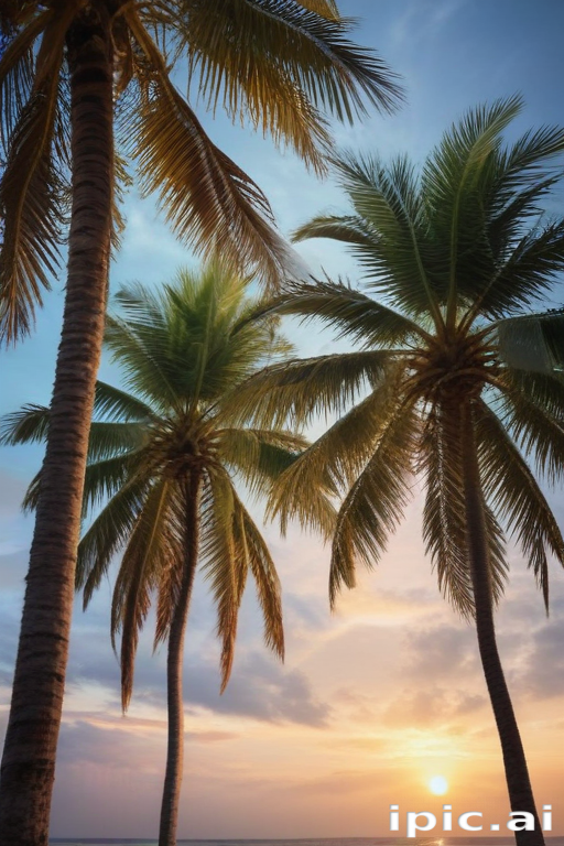 Serene Sunset Over Tropical Palm Trees Against a Colorful Sky