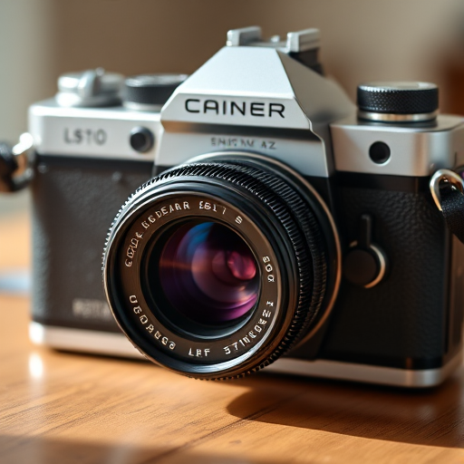 high-resolution image of a vintage camera with a sleek design, natural lighting, DSLR camera settings: ISO 100, f/2.8, 1/250s, portrait orientation, shallow depth of field, focus on the lens details