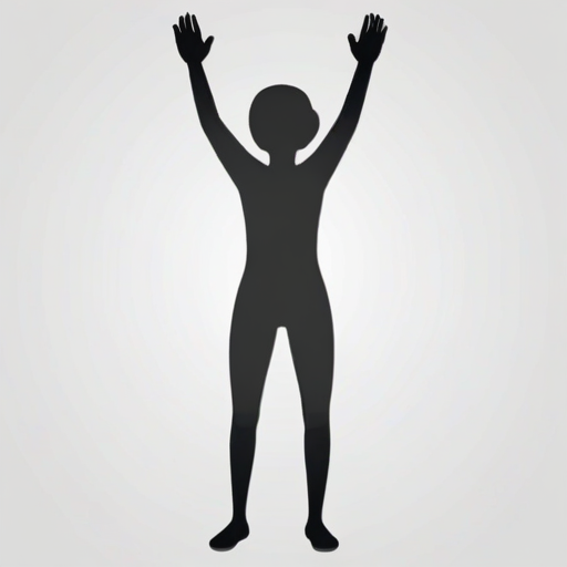 create a simple stick figure with a smiling face, arms raised in celebration, standing on one leg, outlined in black on a transparent background