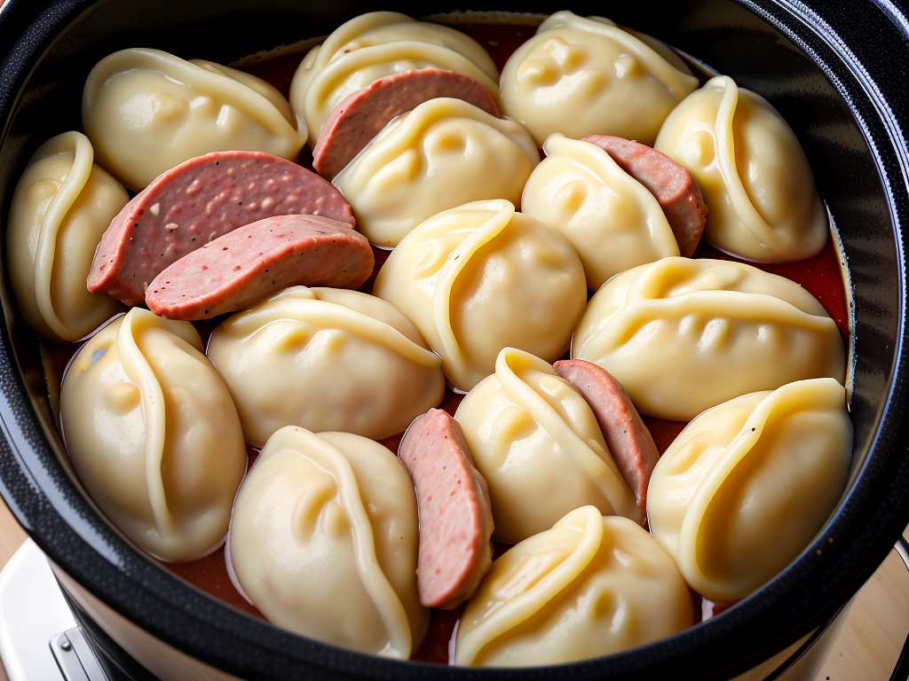 kielbasa and pierogies in crock pot
