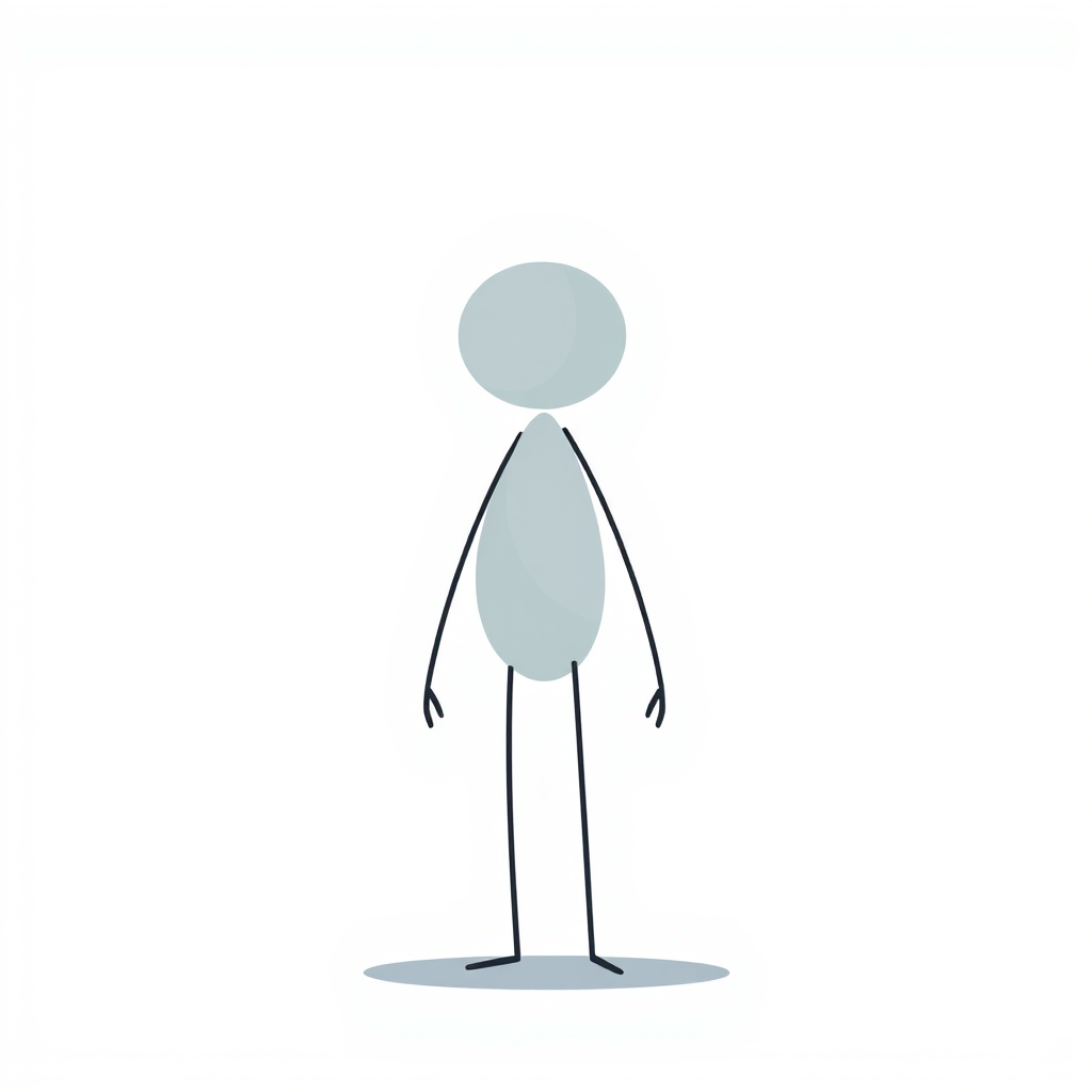 Generate a high-resolution vector-style illustration of a simple anthropomorphic figure with a circular head and a rounded body, shot with a Canon EOS R5 at f/8, ISO 100, 50mm lens, soft lighting to enhance the edges and details, in a clean and minimalist composition.