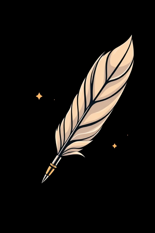generate a kawaii Elegant quill pen sticker, 3d digital art, black background, sticker line weight