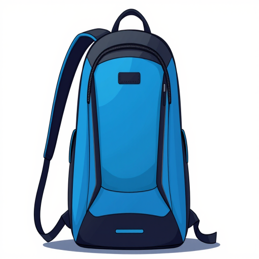 Create a high-resolution digital illustration of a sleek, modern backpack with a vibrant blue and black design, captured with a DSLR camera at f/2.8 aperture, 50mm lens, and a slight tilt-up angle to emphasize depth and detail.