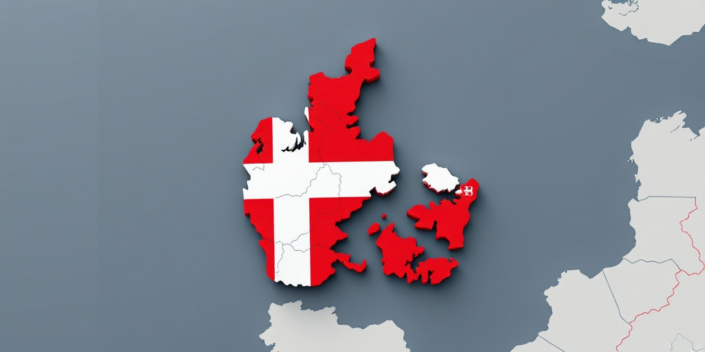 Create a high-resolution image of the map of Denmark filled with the Danish flag design, using a DSLR camera set to f/8 aperture, ISO 200, and a shutter speed of 1/200 sec, captured from a top-down view with a wide-angle lens for an expansive perspective.