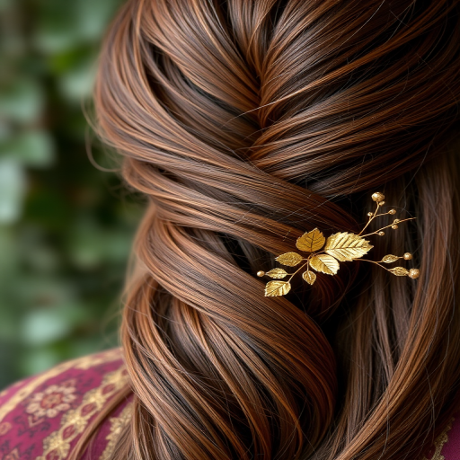 Glossy chestnut brown French twist with delicate golden leaf accents, the "Gilded Forest" style epitomizes timeless elegance and natural grace