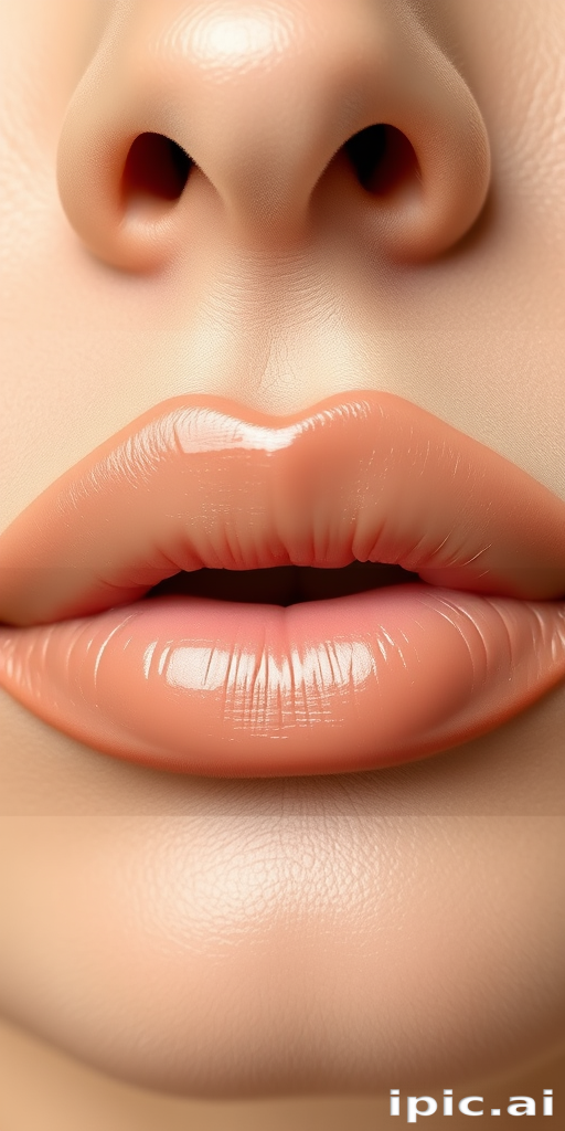 Elegant "Nude Cashmere" lips showcasing a natural, velvety beige tone, enhancing the lips' natural contours with subtle contouring
