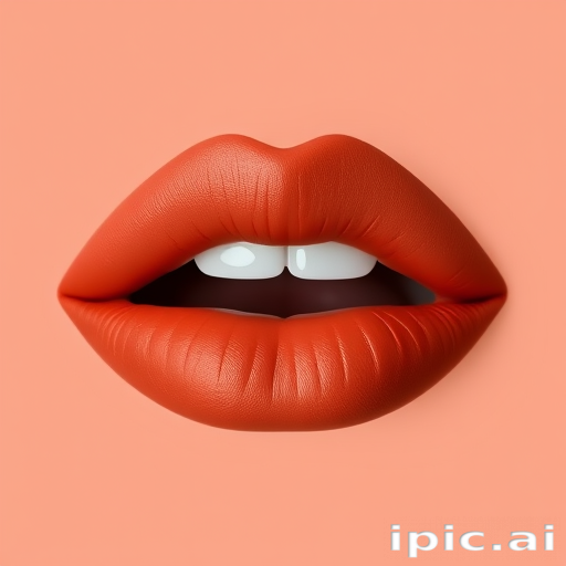 Mesmerizing image of matte terracotta lips with a bold outline, emphasizing natural texture and fullness, captured in sharp detail against a neutral background
