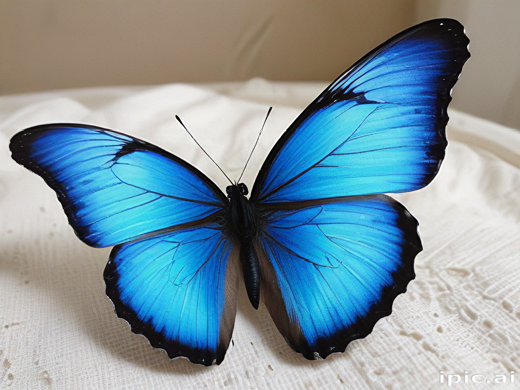 A Beautiful Blue Butterfly Displaying Its Vibrant Wings on a Soft Surface