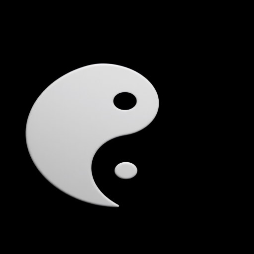 Regenerate the yin-yang symbol in high contrast black and white, focus on smooth curves and sharp edges, using a Canon EOS R5 with a 50mm lens at f/1.8, ISO 100, and a slight vignette effect for depth.