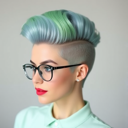 Retro Pastel Rockabilly Quiff styled high and proud, featuring a blend of soft mint green and baby blue hues for a unique twist on a classic 1950s look