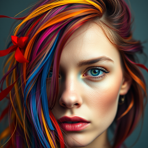 Create a vibrant, abstract portrait with swirling colors and intense brush strokes, using a Canon EOS R5 with a 50mm f/1.2 lens, aperture set to f/2.8, ISO 100, shutter speed 1/125s, shot in portrait mode with high saturation for enhanced color depth.