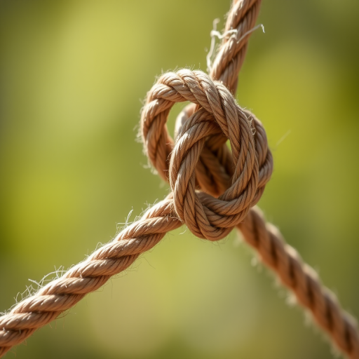 Create a high-resolution image of a knot made from a thin rope, using a DSLR camera with a focal length of 50mm, aperture set to f/2.8, ISO 100, shot from a close-up perspective with soft natural lighting to enhance details and textures.