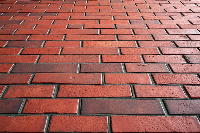 high-resolution photo of a textured brick floor featuring varying shades of red and brown under soft lighting, taken with a DSLR camera at f/8 aperture, ISO 100, 1/60 sec shutter speed, with a low-angle view to emphasize depth and detail