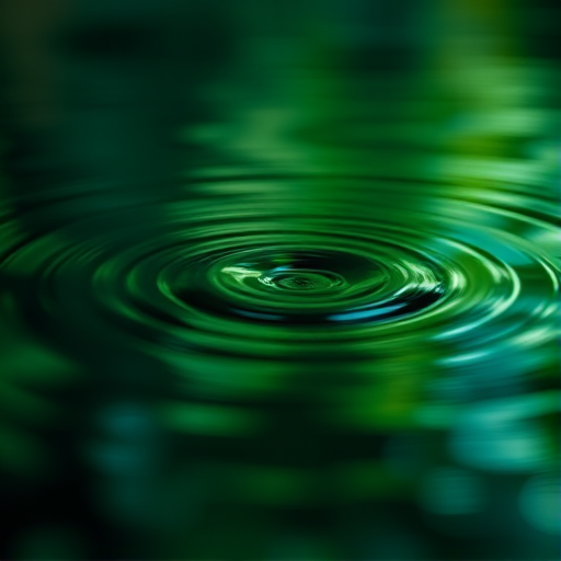Create an abstract image of water ripples in various shades of green, focused with a shallow depth of field, using a Canon EOS R5 with an 85mm f/1.4 lens, f/2.8 aperture, ISO 100, and a soft bokeh background for enhanced quality.