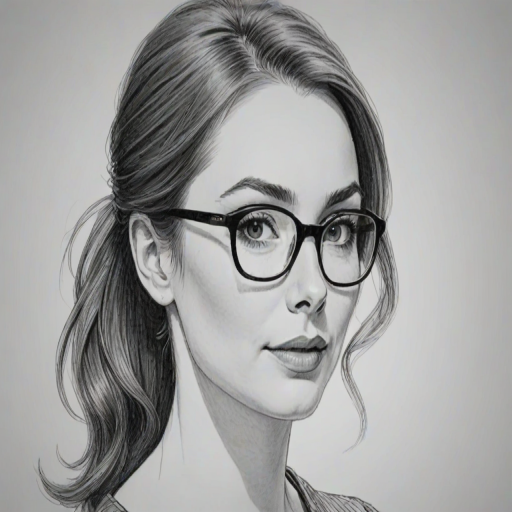 Graceful Felicia Day, pencil sketch, portrait of Attractive woman 1961s in glasses, hair style beatnik, outline, clear lines, fine lines, 8k