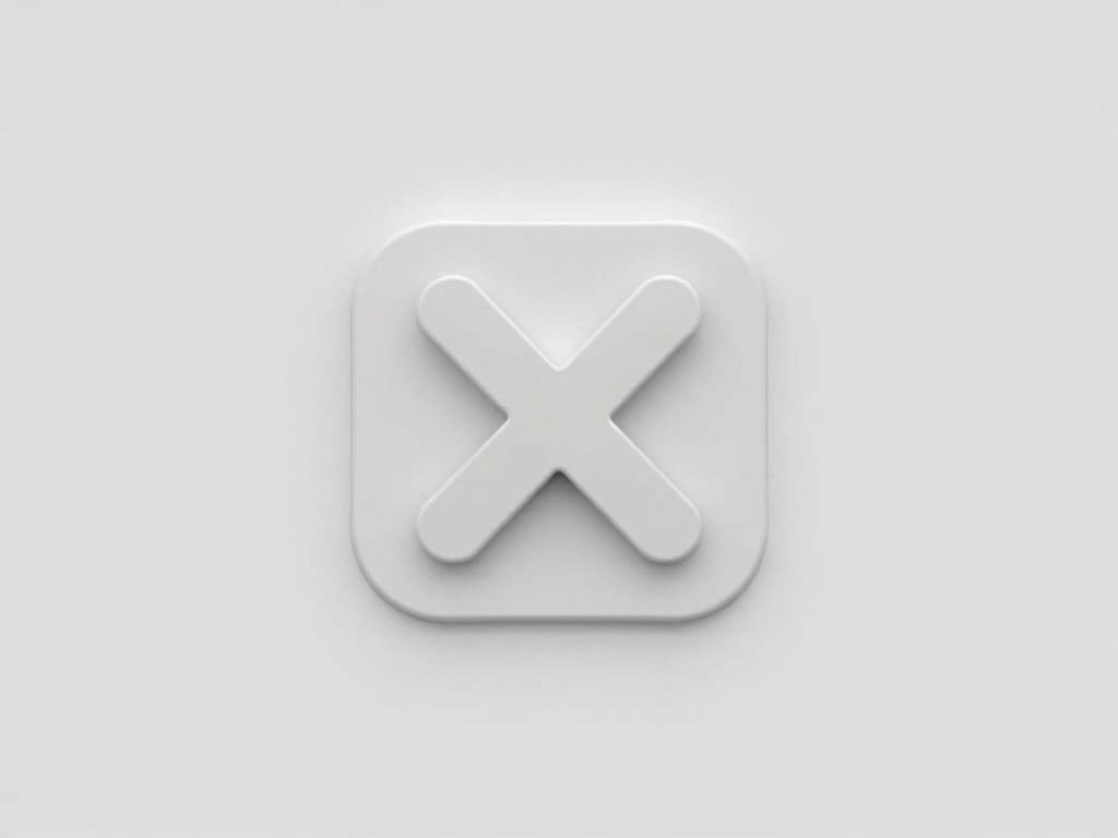 Generate a high-resolution image of a simple gray 'X' icon on a light gray background, using a Canon EOS R5 with a 50mm lens at f/1.8, ISO 100, and 1/125 shutter speed, taken from a straight-on view with soft lighting for even illumination.