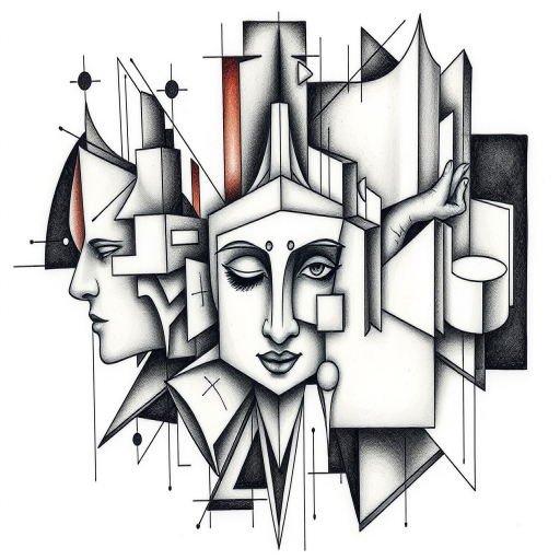 Cubist-inspired tattoo style named "Fragmented Reality" depicting deconstructed and rearranged forms, multiple perspectives, and geometric shapes in a modern art-inspired piece