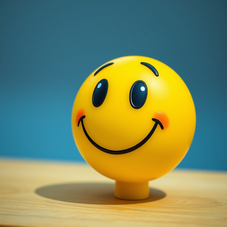 Create a vibrant, high-resolution image of a cartoonish yellow smiley face with a playful expression, using a Canon EOS 5D Mark IV camera, 85mm lens, f/1.8 aperture, ISO 100, and shot in natural lighting for enhanced color saturation and detail.