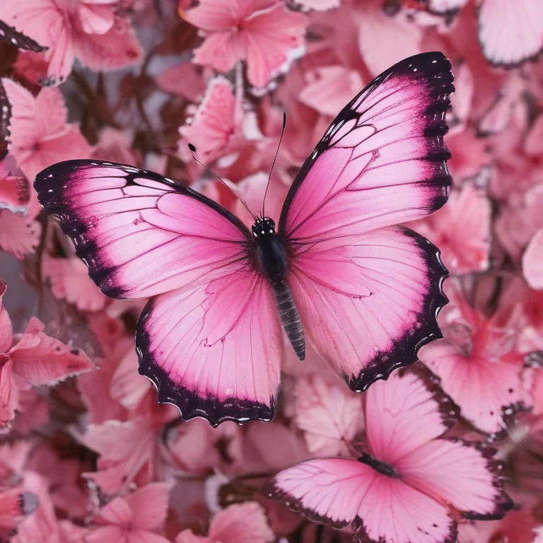 A Beautiful Pink Butterfly Resting Among a Field of Pink Flowers