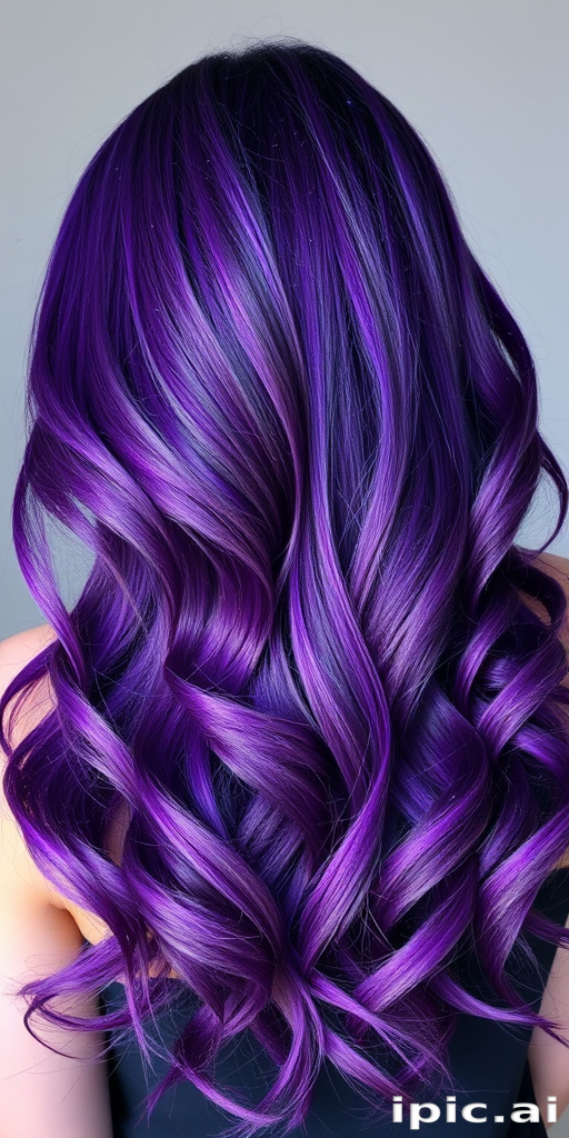 Galactic purple waves with silver stardust highlights, Nebula's hair mimics the cosmic wonders of space, featuring long layers that swirl and blend like celestial formations