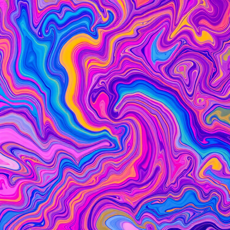 colorful abstract fluid art with vibrant swirls and patterns captured with a Canon EOS R5, 50mm lens, f/2.8 aperture, ISO 100, shutter speed 1/200s, top-down view, macro photography style