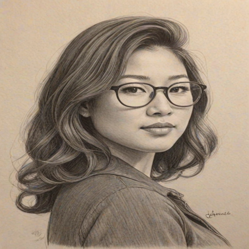 Superb Jenna Ushkowitz, pencil sketch, portrait of Wonderful woman 1941s in glasses, hair style beatnik, outline, clear lines, fine lines, 8k