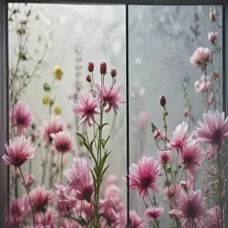 flowers behind glass wallpaper