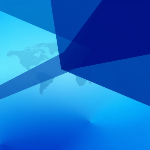 Create a high-resolution abstract digital background featuring a gradient of blue tones with overlapping geometric shapes and a subtle world map in the background, captured using a professional DSLR camera, 50mm lens, f/1.8 aperture, ISO 100, shutter speed 1/125s, with a soft focus and vibrant color saturation.