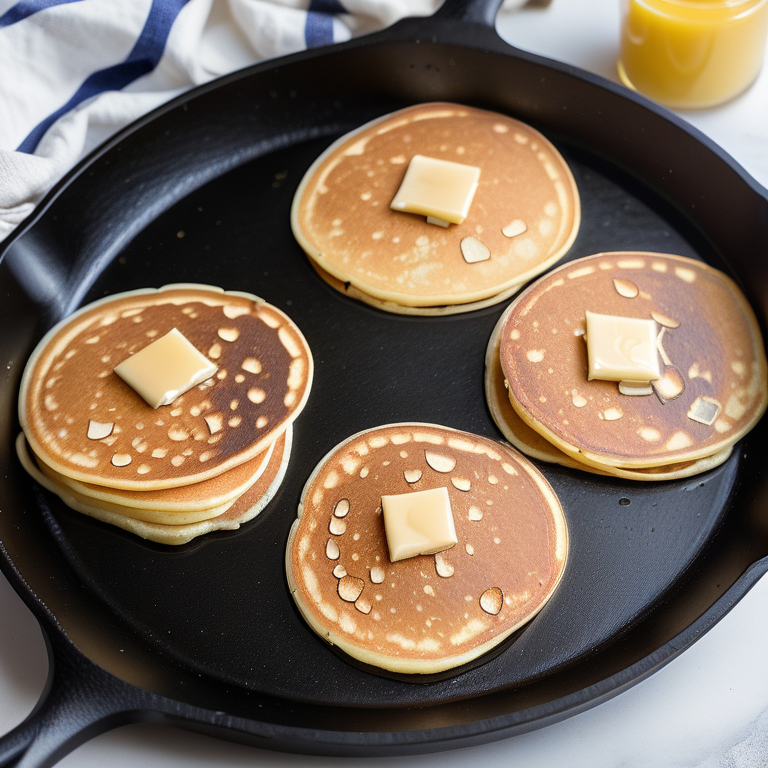 pancakes in a cast iron skillet