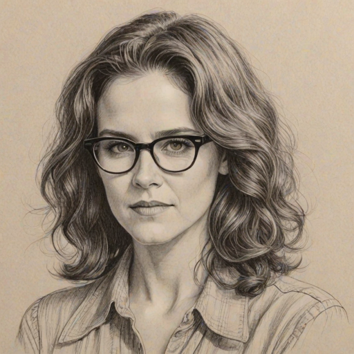 Magnificent Ally Sheedy, pencil sketch, portrait of Elegant woman 1939s in glasses, hair style beatnik, outline, clear lines, fine lines, 8k