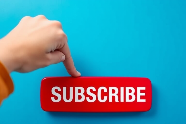 Bright Red Button with the Word 'Subscribe' on a Black Background