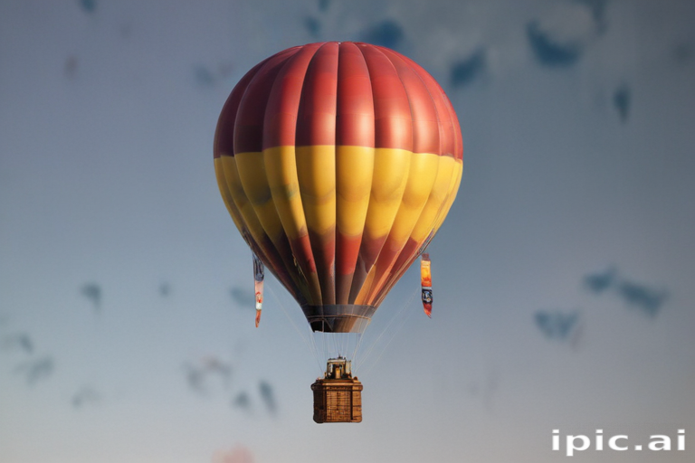 Vibrant Hot Air Balloon Soaring Gracefully Through a Clear Blue Sky