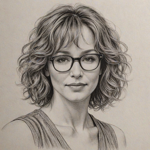 Captivating Jennifer Grey, pencil sketch, portrait of Ravishing woman 1921s in glasses, hair style beatnik, outline, clear lines, fine lines, 8k