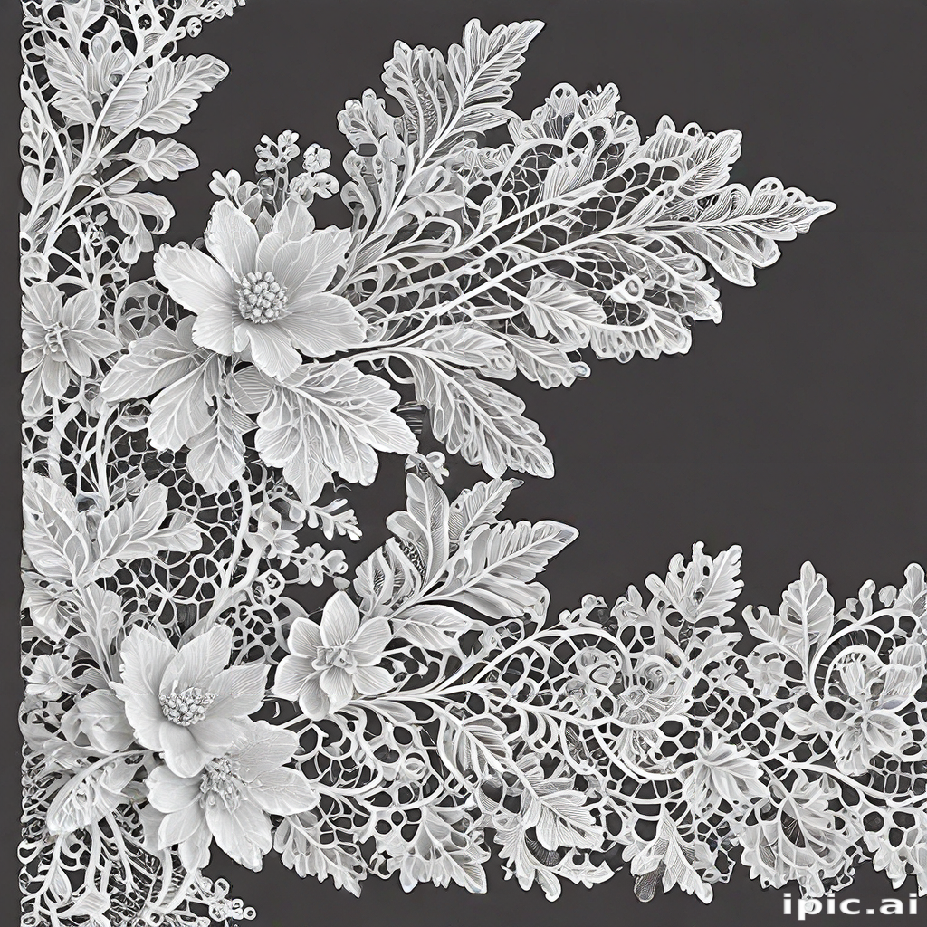 Delicate White Floral Lace Design with Intricate Patterns and Textures.