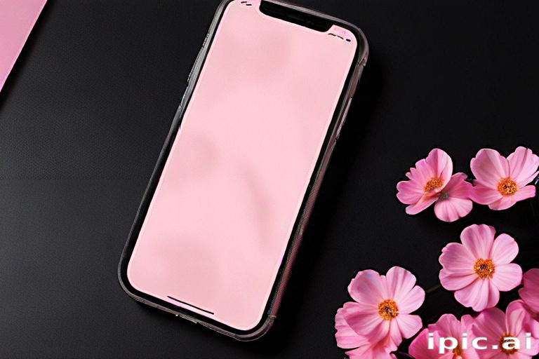 Stylish Pink Smartphone Surrounded by Delicate Pink Flowers on Black ...