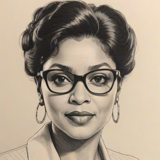 Fetching Phylicia Rashad, pencil sketch, portrait of Graceful woman 1976s in glasses, hair style beatnik, outline, clear lines, fine lines, 8k