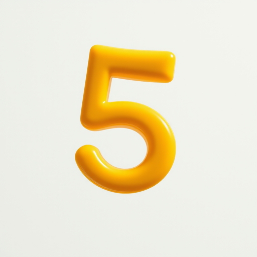 Create a vibrant, high-resolution image of the number 5 in a bold, stylized font; shot with a DSLR camera at f/2.8 aperture, ISO 100, 50mm lens, macro perspective, soft natural lighting to enhance the yellow color and smooth lines.
