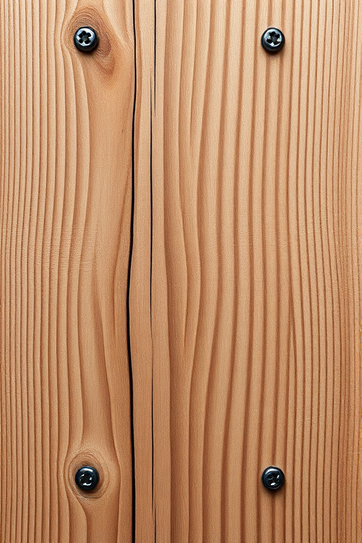 Create a high-resolution digital illustration of a tall wooden board with visible grain texture and metal screws, using a DSLR camera with a 50mm lens, aperture set to f/2.8, ISO 200, shot from a slightly low angle to emphasize height, and using soft, diffused lighting to enhance details and shadows.