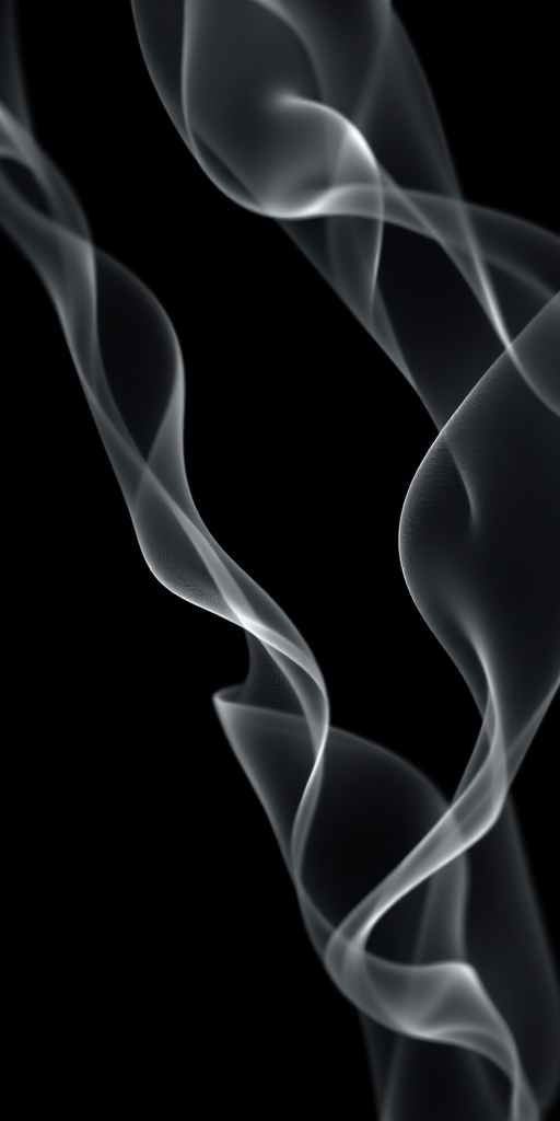 Generate a high-resolution abstract image of translucent flowing shapes with ethereal lighting on a black background, using a DSLR camera with a 50mm lens at f/1.8, ISO 100, and a shutter speed of 1/60s, shot from a high angle to emphasize depth and movement.