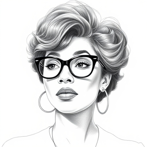 Beautiful Viola Davis, pencil sketch, portrait of beautiful woman 60s in glasses, hair style beatnik, outline, clear lines, fine lines, 8k